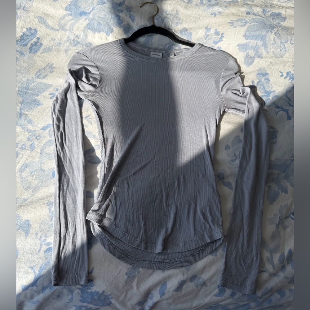 Long Sleeve ribbed Top in Light blue